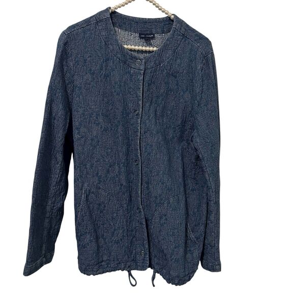Pure Jill Jacket Womens M Blue Indigo Floral Jacquard Textured Boho Mature Offic - Picture 1 of 10